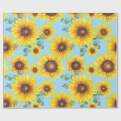 Zonnebloemen op een blauwe achtergrond cadeaupapier (Vlak)