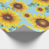 Zonnebloemen op een blauwe achtergrond cadeaupapier (Hoek)