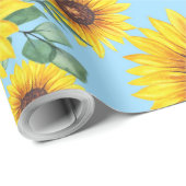 Zonnebloemen op een blauwe achtergrond cadeaupapier (Rol Hoek)