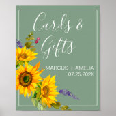 Zonnebloemen op groene Huwelijkscadeaus Poster (Voorkant)