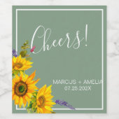 Zonnebloemen op het etiket van groene weddenschapp (Enkel label)