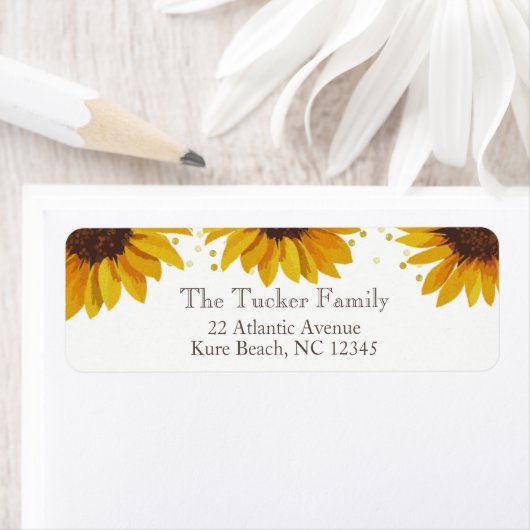 Zonnebloemen op het platteland Goud Stippen Retour Etiket (Insitu)