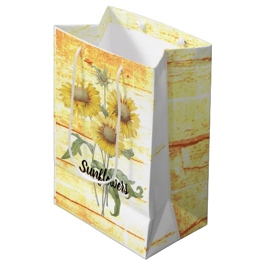 Zonnebloemen op hout medium cadeauzakje (Voorkant Gekanteld)