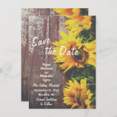 Zonnebloemen op hout Rustic Save the Date Wedding Kaart (Voorkant / Achterkant)