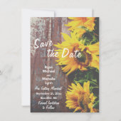 Zonnebloemen op hout Rustic Save the Date Wedding Kaart (Voorkant)