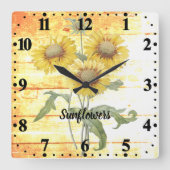 Zonnebloemen op hout vierkante klok (Voorkant)