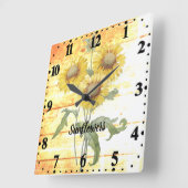 Zonnebloemen op hout vierkante klok (Hoek)