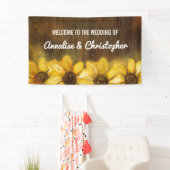 Zonnebloemen op hout | Welkom op de bruiloft Spandoek (Insitu)