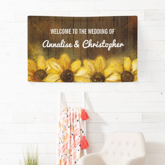 Zonnebloemen op hout | Welkom op de bruiloft Spandoek (Insitu)