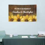 Zonnebloemen op hout | Welkom op de bruiloft Spandoek (Beurs)