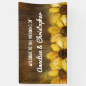 Zonnebloemen op hout | Welkom op de bruiloft Spandoek (Verticaal)