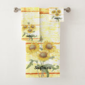 Zonnebloemen op houten handdoekjes bad handdoek (Insitu)