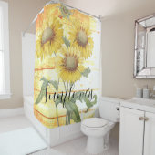 Zonnebloemen op houtsdouchergordijn douchegordijn (In situ)