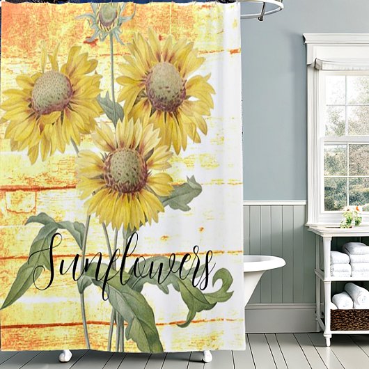 Zonnebloemen op houtsdouchergordijn douchegordijn