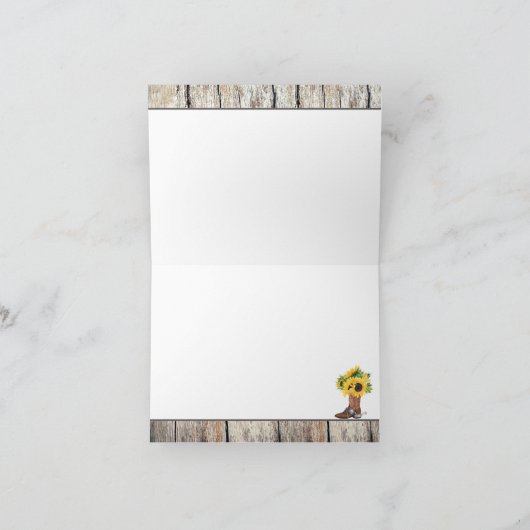 Zonnebloemen op Huwelijksfeest met Wagenwiel Bedan Bedankkaart (Binnen)