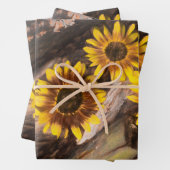 Zonnebloemen op  inktvis inpakpapier vel (In situ)