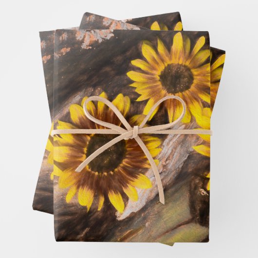 Zonnebloemen op  inktvis inpakpapier vel (In situ)