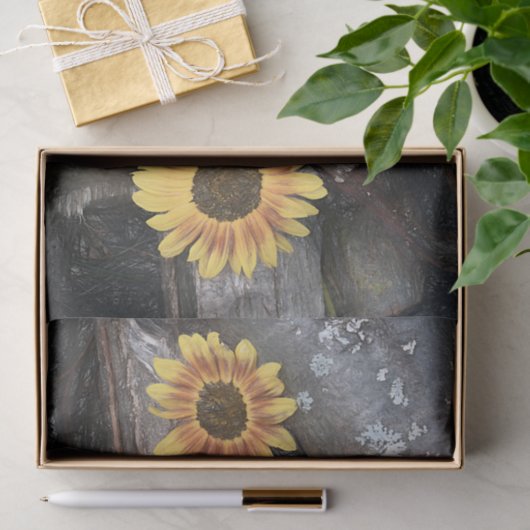 Zonnebloemen op  inktvis tissuepapier (Geschenk)