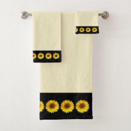 Zonnebloemen op ivoor en zwarte badhanddoekenset bad handdoek