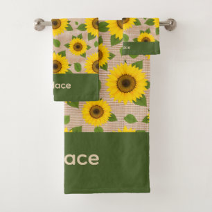 Zonnebloemen op jute bad handdoek