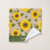 Zonnebloemen op jute bad handdoek (Wasdoekje)