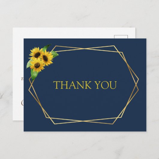 Zonnebloemen op marine bruiloft dank u kaart (Voorkant / Achterkant)