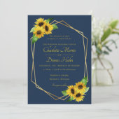 Zonnebloemen op marine bruiloft uitnodiging (Staand voorkant)