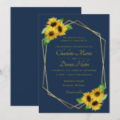 Zonnebloemen op marine bruiloft uitnodiging (Voorkant / Achterkant)