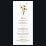 Zonnebloemen op Mason Jar Floral Wedding Menu Kaar<br><div class="desc">Elegant en griezelige menukaart met gele zonnebloemen op moeraspotten met een vlinderaccent. Dit zal perfect zijn voor bruiloften,  baby showers,  vrijgezellenfeesten en soortgelijke evenementen.</div>