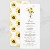 Zonnebloemen op Mason Jar Floral Wedding Menu Kaar (Voorkant / Achterkant)