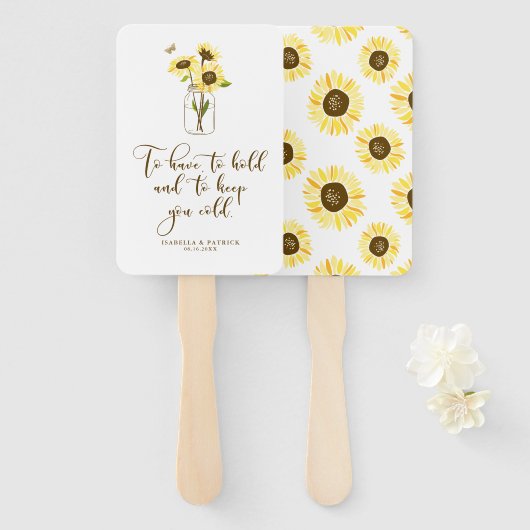 Zonnebloemen op Mason Jar om je koude bruiloft te  Handwaaier (Voorkant en achterkant)
