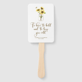 Zonnebloemen op Mason Jar om je koude bruiloft te Handwaaier