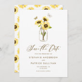 Zonnebloemen op Mason Jar Save the Date Notice Kaart (Voorkant / Achterkant)