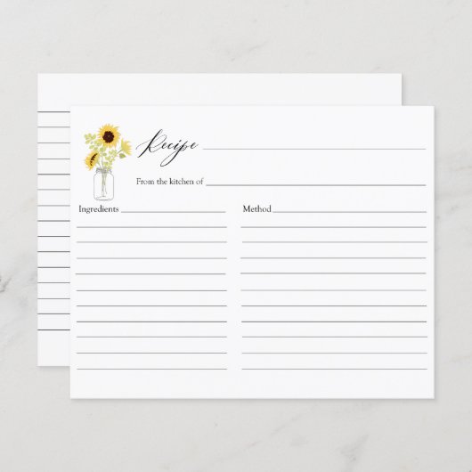 Zonnebloemen op Mason Jar Vrijgezellenfeest Recipe (Voorkant / Achterkant)