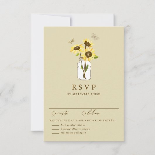  zonnebloemen op Mason Jar Wedding RSVP Kaart (Voorkant)