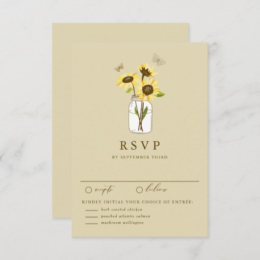  zonnebloemen op Mason Jar Wedding RSVP Kaart (Voorkant / Achterkant)
