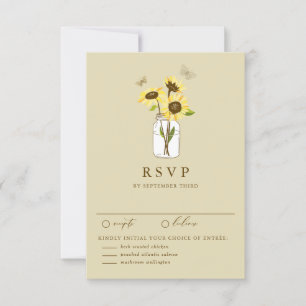 zonnebloemen op Mason Jar Wedding RSVP Kaart