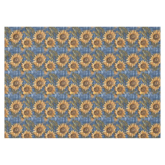 Zonnebloemen op nep denim tafelkleed (Voorkant (Horizontaal))