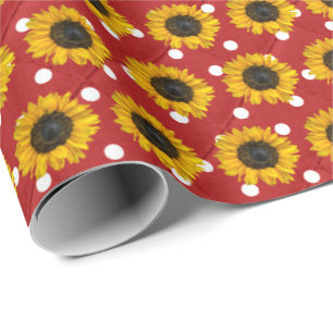 zonnebloemen op poka - stippen cadeaupapier