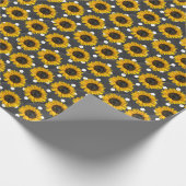 zonnebloemen op poolstippen cadeaupapier (Hoek)