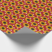 zonnebloemen op poolstippen cadeaupapier (Hoek)