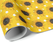 zonnebloemen op poolstippen cadeaupapier (Rol Hoek)