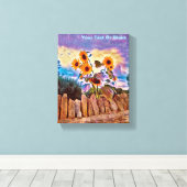 Zonnebloemen op Rock Wall Canvas Afdruk (Insitu (Houten vloer))