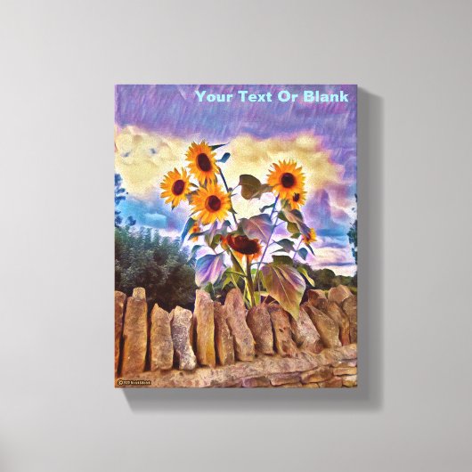 Zonnebloemen op Rock Wall Canvas Afdruk (Voorkant)