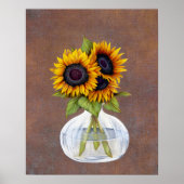 Zonnebloemen op Rustic Brown Poster (Voorkant)