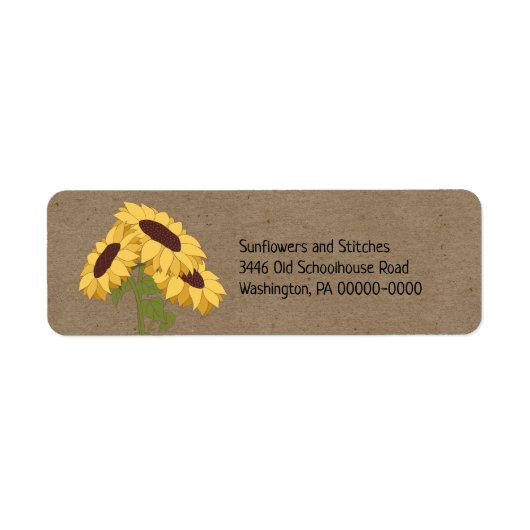 Zonnebloemen op Rustic Kraft Return Address Etiket (Voorkant)