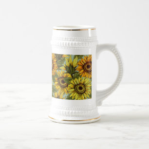 Zonnebloemen op Sage Background Foliage Oranje Yel Bierpul