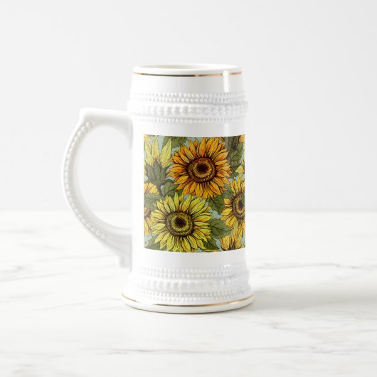 Zonnebloemen op Sage Background Foliage Oranje Yel Bierpul (Links)