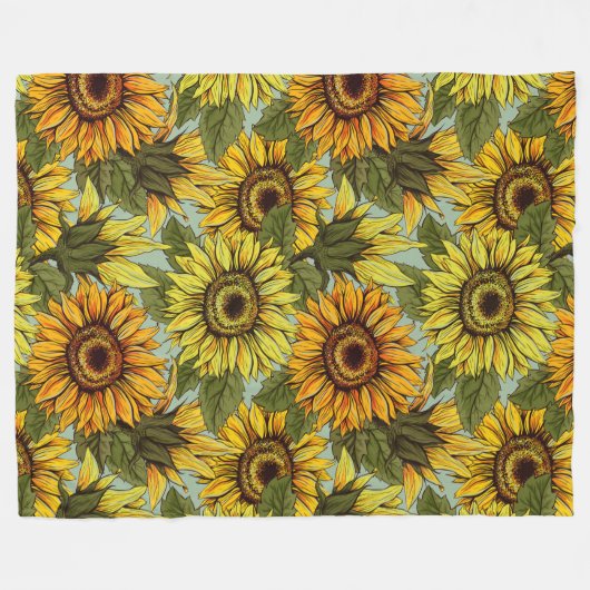 Zonnebloemen op Sage Background Foliage Oranje Yel Fleece Deken (Voorkant (Horizontaal))