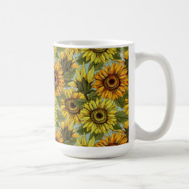 Zonnebloemen op Sage Background Foliage Oranje Yel Koffiemok
